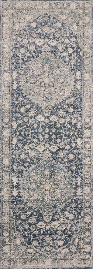 Loloi Teagan Collection TEA-01 Denim/Mist 2'-8" x 13' Runner Rug, Large, Soft Neutral Rug, High-Traffic for Living Room, Bedroom, Home Office, Dining Area