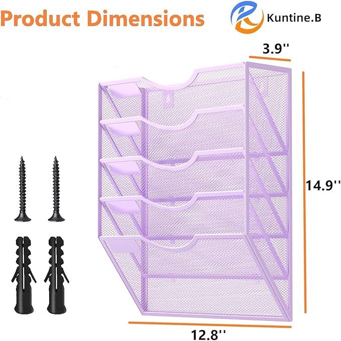 Kuntine.B Wall File Organizer Office Hanging Magazine Holder Wall File Organizer for Office Home (Purple, 5 Tier)