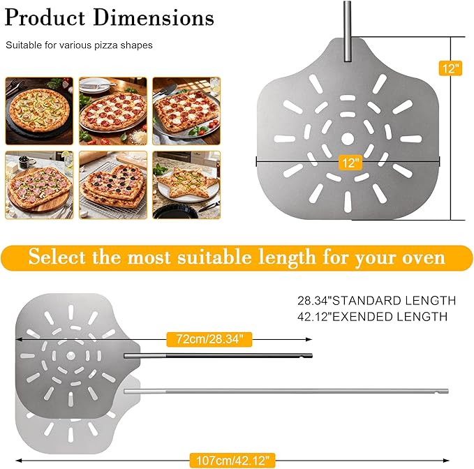 bodkar Pizza Peel 12" Metal Pizza Paddle