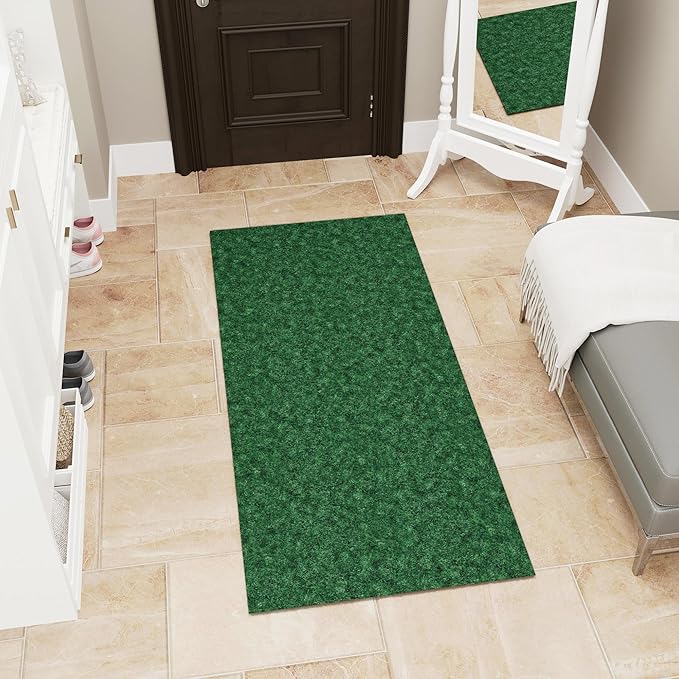 Ottomanson 2' x 5' Hallway Runner with Scraper Pile Extra Durable Non-Slip Rug Mat for Indoor & Outdoor Use - Ideal for Kitchen, Entryway, Patio & Garage - High-Traffic Carpet, Green
