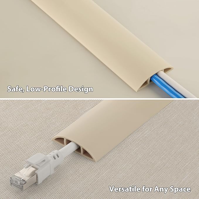 ZhiYo 10ft Cord Covers for Wires on Floor, Cord Hider Floor Hide Extension Cords, Soft PVC Cable Cover Cable Protector, Cable Cavity W0.62in H0.31in, Beige
