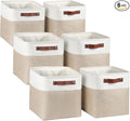 Fabric Storage Cubes 10.5”x10.5”x11” Cube Storage Bins for Closet Organizers and Storage Shelves Foldable Storage Bin with Handles, 6 Pack, Beige, PU Leather Handle