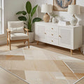 Minimalist Abstract Area Rug 5x8 Brown Boho, Modern Washable Stripe Art Rugs, Soft Non-Slip Low-Pile Carpet for Living Room, Bedroom, Kitchen, Dining Room, Pet Friendly, Non-Shedding, Beige