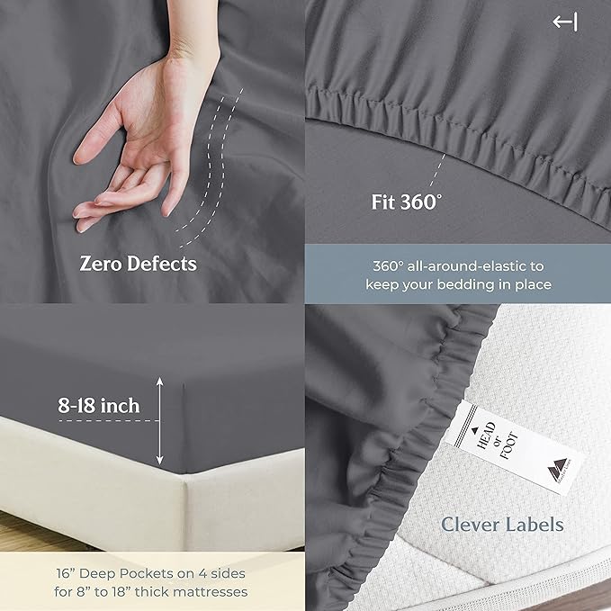 Mayfair Linen 100% Cotton Bed Sheets Twin Sheet Set - 500 Thread Count Sheets Twin Size 3 PC Set (Dark Grey), Soft, Cooling, Hotel-Quality 16" Deep Pocket Sateen Weave Cotton Bedsheet for Dorm Room