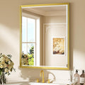 Keonjinn 30" x 36" Gold Bathroom Mirror, Beveled Edge Tempered Glass, Decorative Aluminum Alloy Frame, Rustproof, Modern Farmhouse Style, Rectangle Brushed Gold Vanity Wall Mirrors with Square Corner
