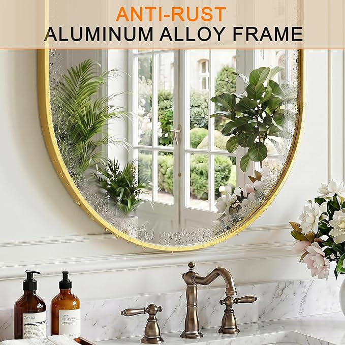 TRAHOME Oval Bathroom Mirror, 2 Pack 24"x36" Gold Vanity Mirror for Over Sink, Bedroom, Living Room, Entryway, Modern Mounted Metal Frame Wall Mirror