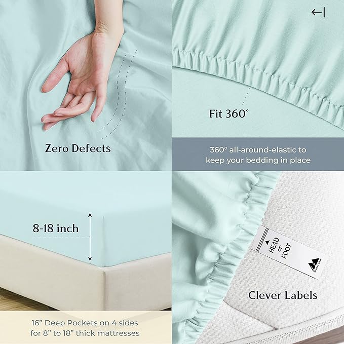 Mayfair Linen 500 Thread Count Twin Cotton Sheets - 3 PC Twin Size Bed Sheet Set Cotton (Sea Foam), Soft, Cooling, Sateen Hotel-Quality 16" Deep Pocket Bedsheet for Hot Sleepers (Fits 18" Mattress)