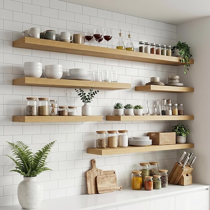 FLYJOE Floating Shelves for Wall, 55 Inch Floating Shelves Set of 2, Kitchen