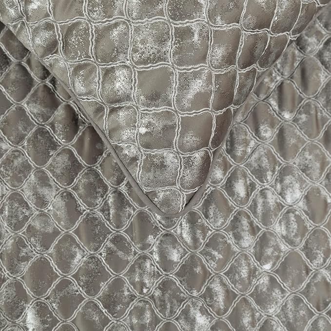 The HomeCentric King/Queen/Twin Grey & Silver Designer King 90"x18" Bed Runner Without Pillow Cover, Quilted, Foil & Trellis Bed Scarf on Silk Fabric - Jumanah