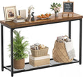 Besiost 47" Console Table with 2-Tier Storage, Industrial Narrow Entryway Table, Sofa Table Behind Couch for Hallway, Foyer & Living Room, Sturdy Metal Frame, Rustic Brown