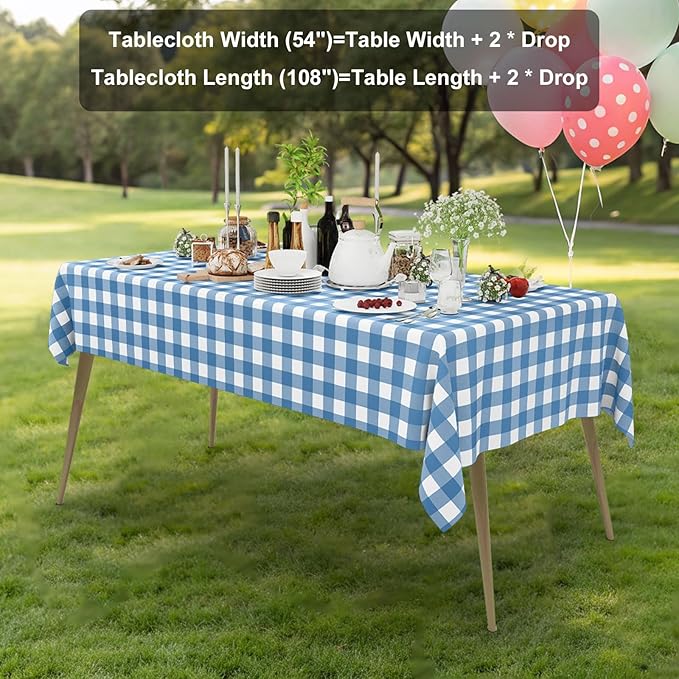 Smiry 6 Pack Aquamarine Gingham Disposable Tablecloths - 54" x 108" Heavy Duty Plastic Table Cloth, Waterproof Buffalo Plaid Table Covers for Picnic, Banquets, Parties