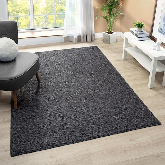 LUXE WEAVERS Modern Farmhouse Smoke 5x7 Washable Area Rug, Anti-Slip Diamond Pattern Carpet