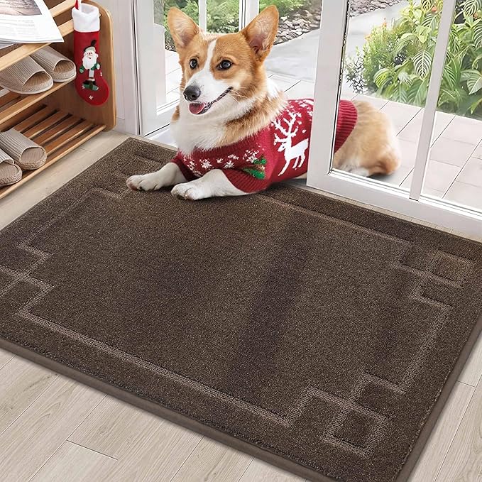 BEQHAUSE Door Mat 24" x 36", Non-Slip Door Mats Indoor Entryway Rugs Washable Low-Profile Absorbent and Stain Resist Floor Mats, Dog Door Mat for Front Back Door, Muddy Wet Shoes & Paws, Brown