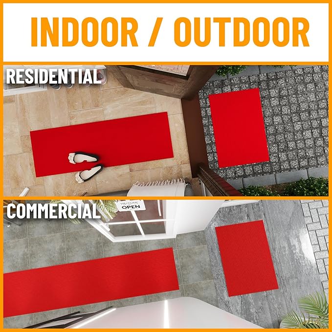Ottomanson 6'6" x 13' Mud Mat Area Rug Scraper Carpet - Non-Slip, Dirt Trapping for Indoor & Outdoor Use - Ideal for Entryway, Garage, Kitchen, Patio & High-Traffic Areas, Red