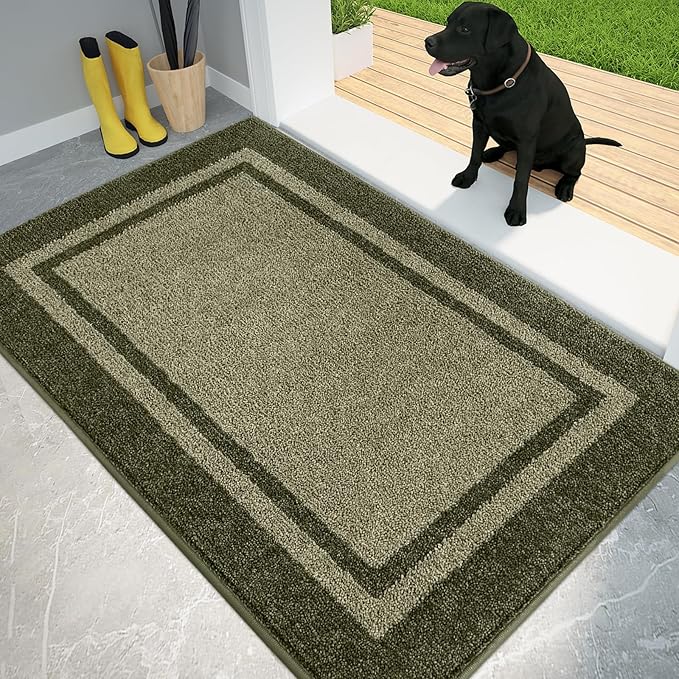 PURRUGS Dirt Trapping Door Mat 32" x 48", Non-Slip/Skid Machine Washable Entryway Rug, Shoes Scraper, Area Rug, Super Absorbent Welcome Mat for Muddy Wet Shoes and Paws, Budding Green & Sage Green