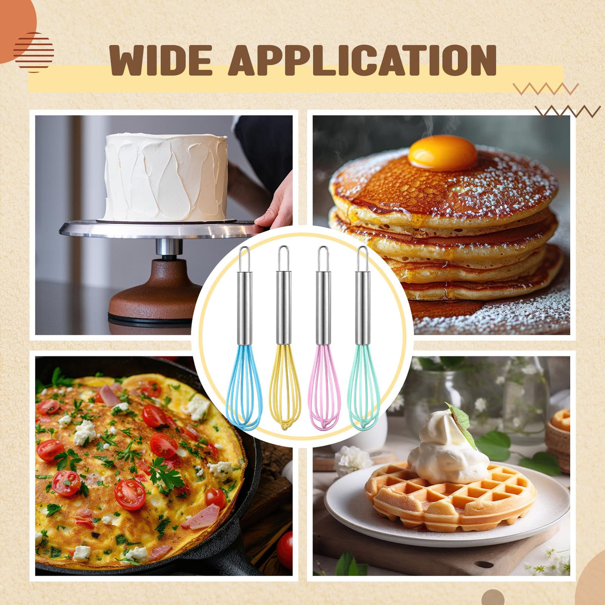 Baderke 12 Pcs 6 Inch Mini Silicone Whisks Handle Non Stick, Macaron