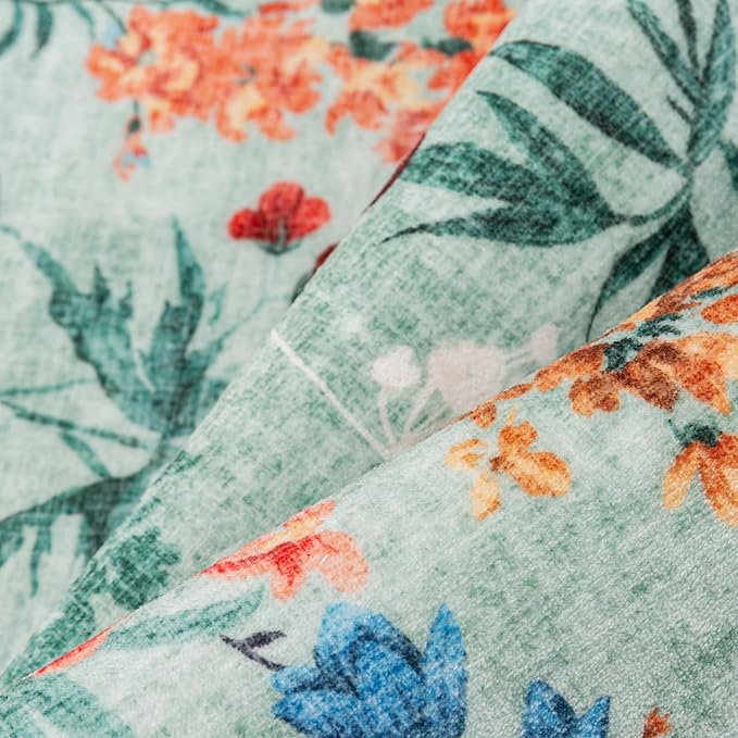 Floral Runner Rug 2x8 Washable Hallway Long Green Bedroom Carpet Non Slip Indoor Boho Kitchen Low Pile Accent Rug Lightweight Soft for Bathroom Dining Laundry Living Room