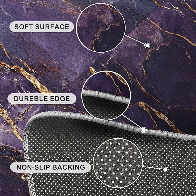 3x5 Abstract Marble Dorm Rug - Purple-Marble Small Rugs for Bedroom, Luxury Stone Pattern Area Rug Washable Non Slip for Bedroom Kitchen Living Room Entryway