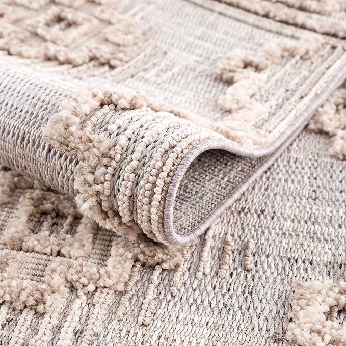 Hauteloom Ampusungan Modern Moroccan Medallion Farmhouse Living Room, Bedroom Area Rug - High Low - High Pile Carpet - Cream, Beige, Brown, Beige - 7'10" x 10'