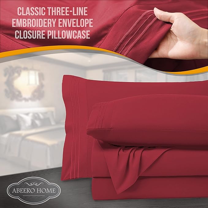 Twin Sheets Set - Luxury Hotel Bed Sheets - Soft Cooling Sheet with Elastic Corner Strap - Deep Pocket Microfiber Bedsheet - Bedding Sheet & Pillowcases Set - 3 PC (Twin Size, Burgundy)