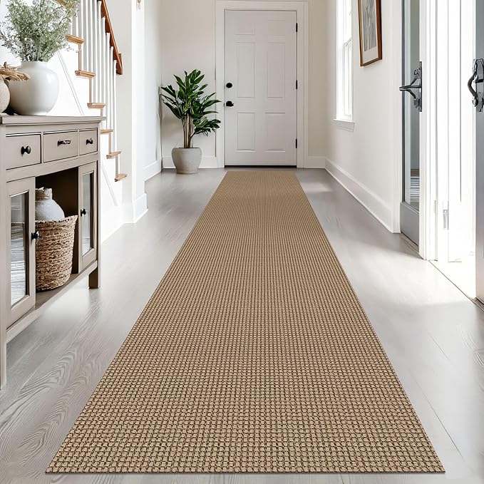 IOHOUZE Washable Exrea Long Hallway Runner Rug 2.6x14 Rubber Backed Kitchen Runner Entryway Runner Indoor, Woven Rugs Floor Carpet for Kitchen Hall Entryway Stair, Orange/Tan/Brown