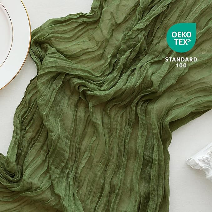 Sioloc Moss Green Cheesecloth Table Runner 120'' x 35'',Spring Easter Decor Soft Gauze Boho Wedding Table Decor for 10ft Table Birthday Party,Baby Shower, Bridal Shower, Home & Event Decor
