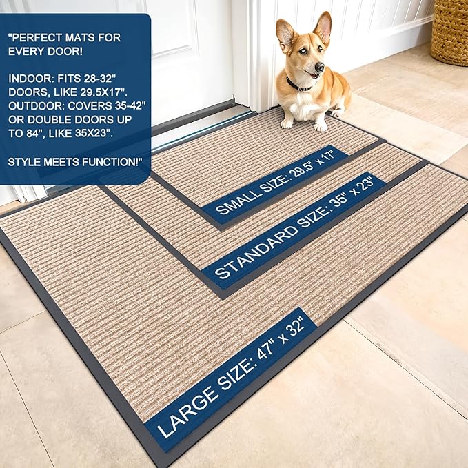 OLANLY Front Door Mat Indoor Outdoor Entrance, Waterproof Heavy Duty Doormat, Fade Resistant, Low Profile, Easy Clean Patio Porch Welcome Floor Mats for Entry, 29.5x17, Beige