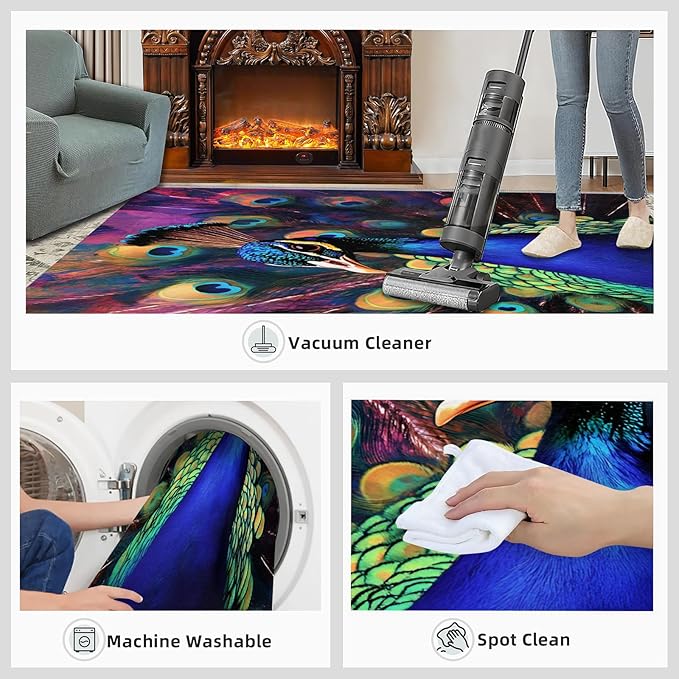Peacock Rugs for Bedroom - 2x3 Area Rug - Watercolor Peacock Rugs for Living Room, Abstract 3D Animal Rug, Non-Slip Washable Home Decor Carpet