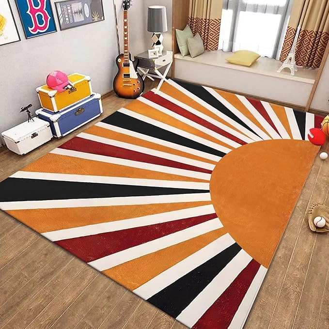 4x6ft Boho Area Rug,3D Printing Rainbow Sun Area Rug,Modern Simple Home Decoration Rug for Kids Girls Boys Bedroom, Living Room, Classroom, Office Non-Slip Washable