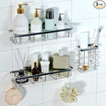 Shower Caddy Organizer with Hooks,Self Adhesive Bathroom Shelves,Shower Shelves,No Drilling Bathroom Organizers and Storage,Perfect for RV, Apartment, Home Decor,Silvery 3PK