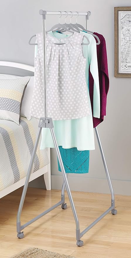 Whitmor Foldable Garment Rack - Rolling Clothes Rack - Adjustable Height - Silver