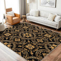 Black Gold Baroque Rug, Washable 6x8 Rug for Living Room, Floral Geometric Patterned Indoor Carpet, Black Gold Baroque Decor for Home, Bedroom, Soft Non Slip Thin Design FER70