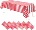 6 Pack Red and White Plastic Checkered Tablecloth, Premium Decorative Disposable Red Gingham Plaid Table Cloths for Parties, Rectangle Party Table Cover for Picnic Farm Birthday Wedding, 54x108 Inch