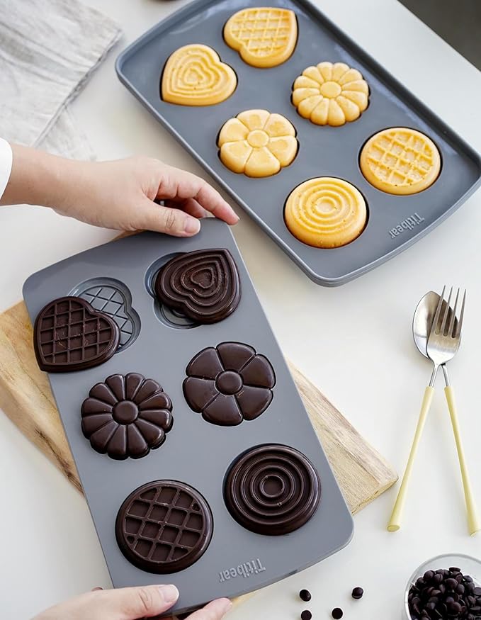 2 Pack Silicone Chocolate Muffin Molds,Round &Heart Shape Baking Pan 6 Cavites Flower Silicone Baking Mold for Ice Jello Cookies Mini Cake Macaron Waffle Cupcake Desserts Making