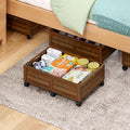 WISUCART Wood Under Bed Storage Containers Underbed Organizer with Wheels Sturdy Wood Rolling Under Bed Shoe Storage Organizer 2 Packs (Walnut, Small)