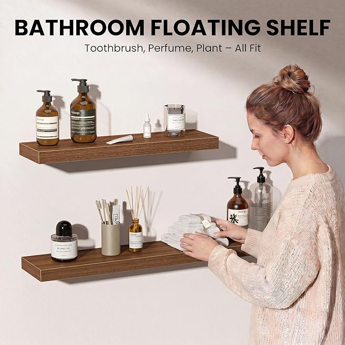 Fun Memories Floating Shelves for Wall, 12 Inch Set of 3 Rustic Wood Wall