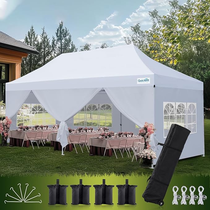 Quictent 10x20 Heavy Duty Pop Up Canopy Tent with Sidewalls, Hexagonal Legs- Commercial Instant Shelter with 3-Year Frame Warranty, 800D Waterproof Oxford Fabric for Weddings, Events, Outdoor Markets