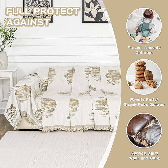 MEETSKY Couch Cover for Dogs Couch Covers for 3 Cushion Couch Sofa Simple Modern Sofa Covers for Loveseat L Shaped Chenille Couch Cushion Covers for Dogs Kids Easy Install, 91" X134", Khaki