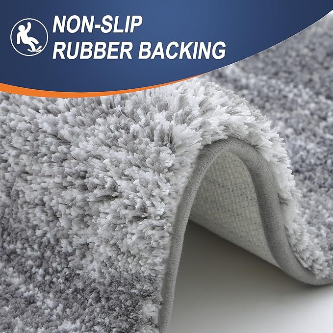 OLANLY Bathroom Rug Mat 70x24, Extra Soft and Absorbent Microfiber Bath Rugs, Non-Slip Plush Shaggy Bath Carpet Runner, Machine Wash Dry, Bath Mats for Bathroom Floor, Tub and Shower, Grey