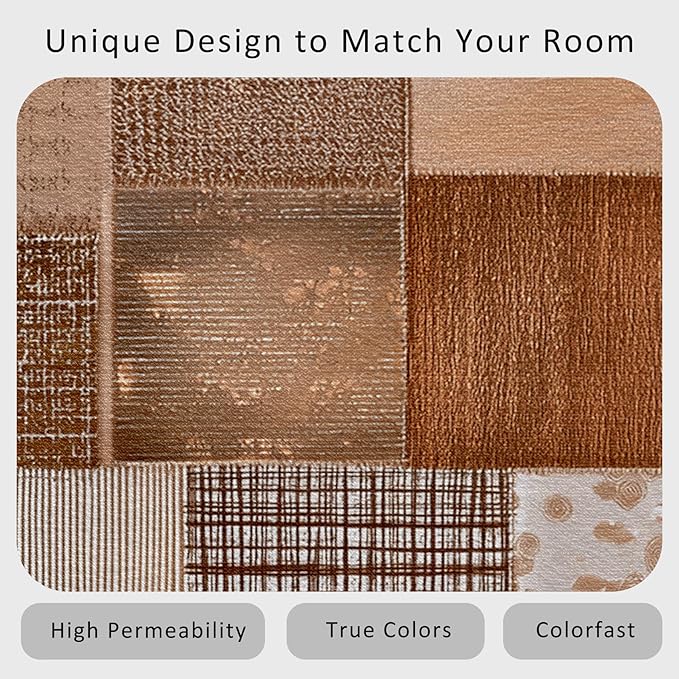 Patchwork Rug Small, Washable 2x3 Throw Rug for Entryway, Geometric Brown Patterned Indoor Door Mat, Patchwork Decor for Home, Bedroom, Soft Non Slip Thin Design FER2