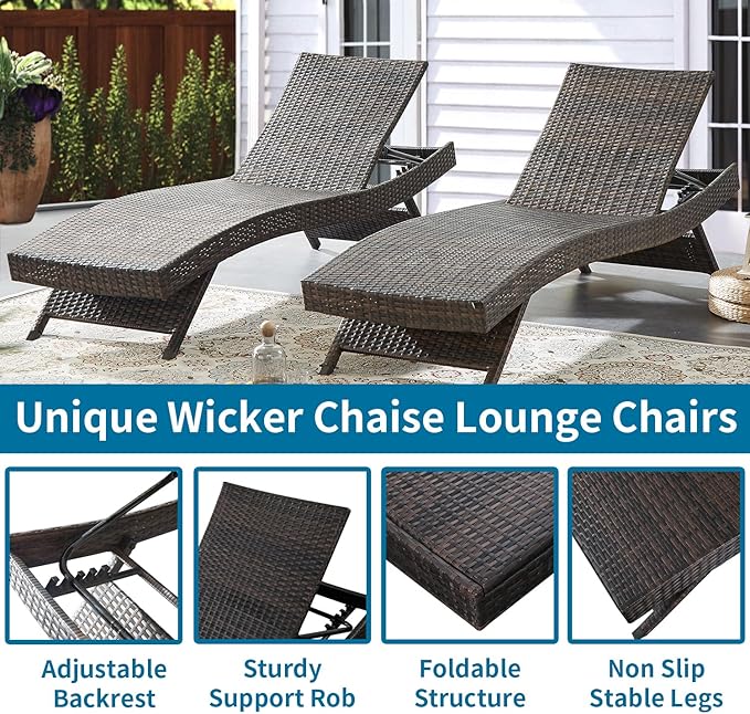 Outdoor Chaise Lounge Chairs Set of 3