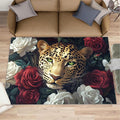 Leopard Rugs for Bedroom - 3x4 Area Rug - Flowers Leopard Rugs for Living Room, 3D Flowers Animal Rug, Washable Home Decor Carpet