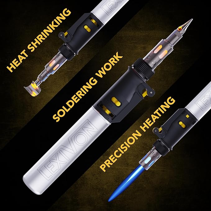LEXIVON Butane Soldering Iron Multi-Purpose Kit | Cordless Self-Igniting Adjustable Flame 7-Tip Set | Pro Grade 125-Watt Equivalent (LX-770)