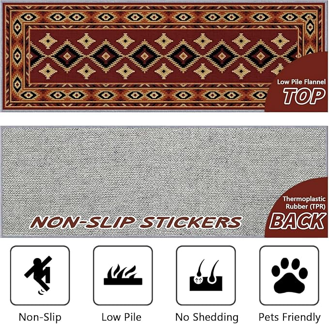 Burgundy Diamond Runner Rug, 3x12ft Hallway Runner Rugs - Corridor & Foyer Area Rugs, Non-Slip Mat Durable Rug, Washable Flannel Material, Southwestern Geometric Home Decor Carpet