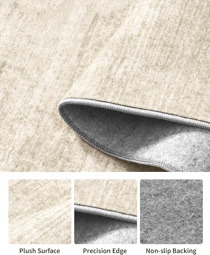 Art&Tuft Non-Slip Runner Rug - 2.5x16 Runner Rug Washable Low-Pile Rugs Runners, Soft Distressed Carpet Runner for Bedroom Bathroom Kitchen Laundry Living Room, Beige