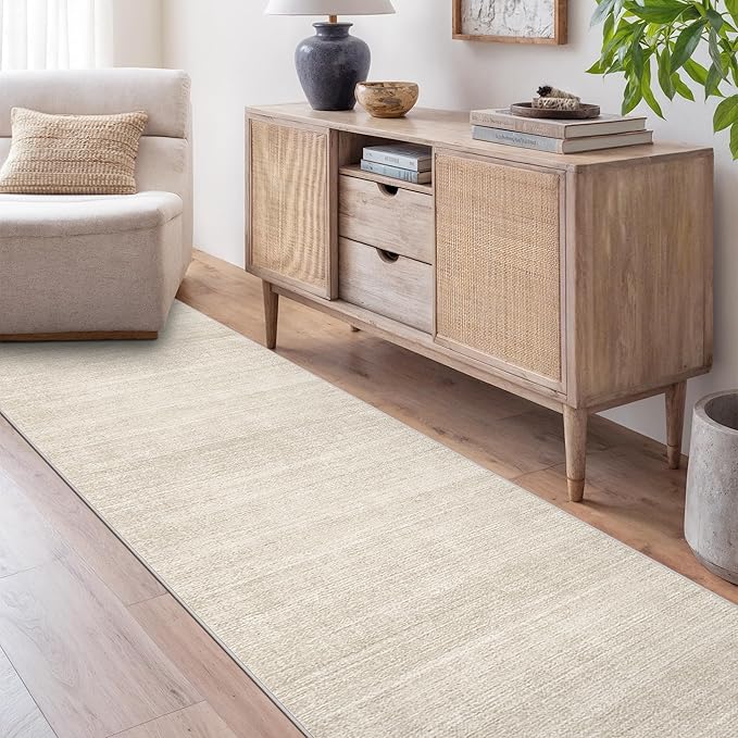 Art&Tuft Non-Slip Runner Rug - 2.5x16 Runner Rug Washable Low-Pile Rugs Runners, Soft Distressed Carpet Runner for Bedroom Bathroom Kitchen Laundry Living Room, Beige