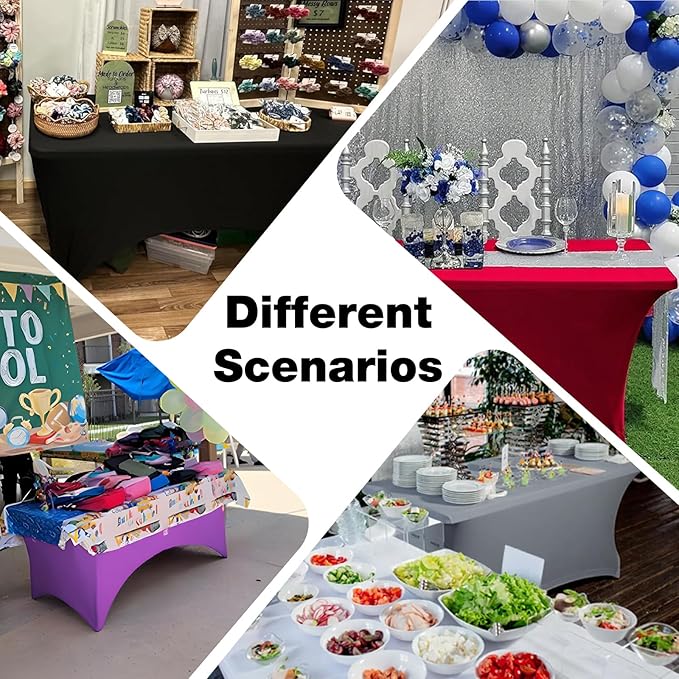 Trlyc 2 Pack 8FT Spandex Table Cloth - 96 x 30 Inch Rectangular Stretch Tablecloth, Wrinkle Resistant Scretch Table Cover for Wedding, Party, Banquet, Picnic, Outdoor Decoration (2Pcs,Burgundy)