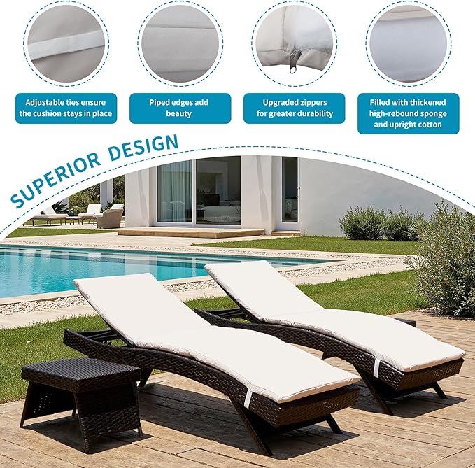 Outdoor Chaise Lounge Chairs Set of 3