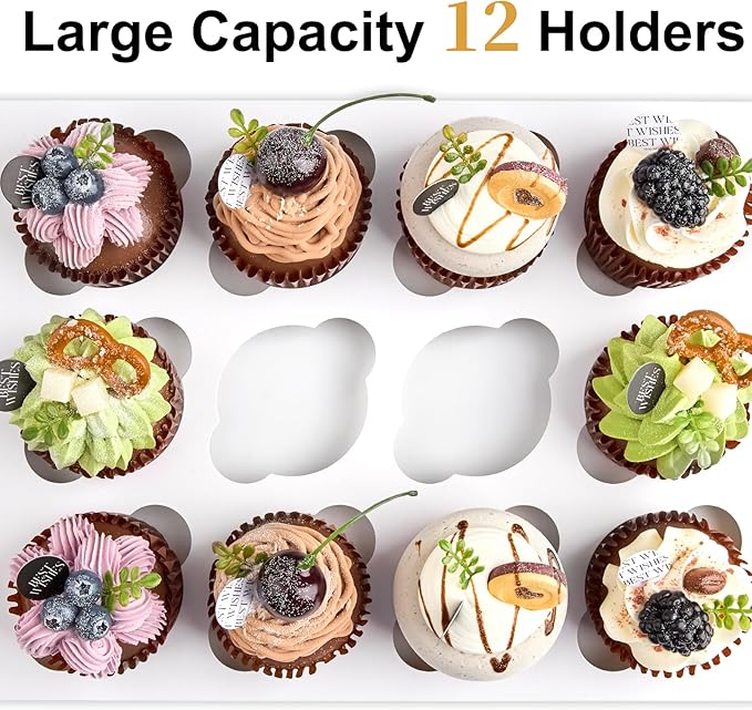 Kucoele 12 Count White Cupcake Boxes, 13 x 10 x 4 Inches, 12 Pack