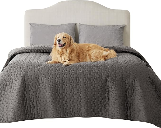 Bedsure 100% Waterproof Bed Cover for Dogs Washable - Non Slip Waterproof Dog Blanket for Bed, Lightweight Furniture Protector Durable for Pet Puppy with Non-Slip Bottom, Dark Grey, 82x102IN